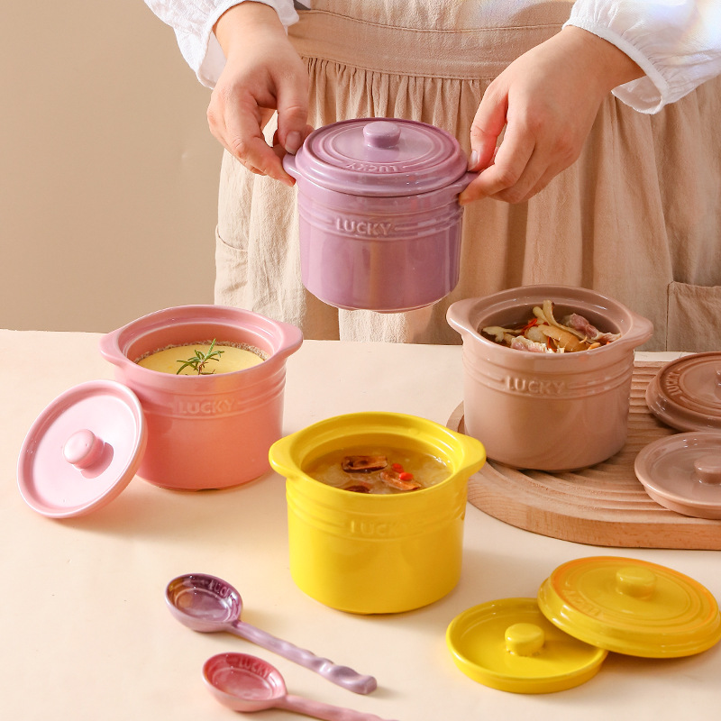 Home Cooking Help - Ciotola in ceramica a doppio coperchio,