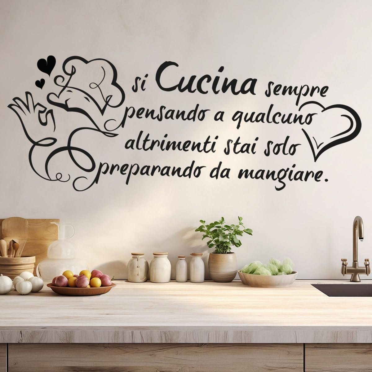 Home Cooking In Italian - Adesivo Murale con Citazione su Cucina